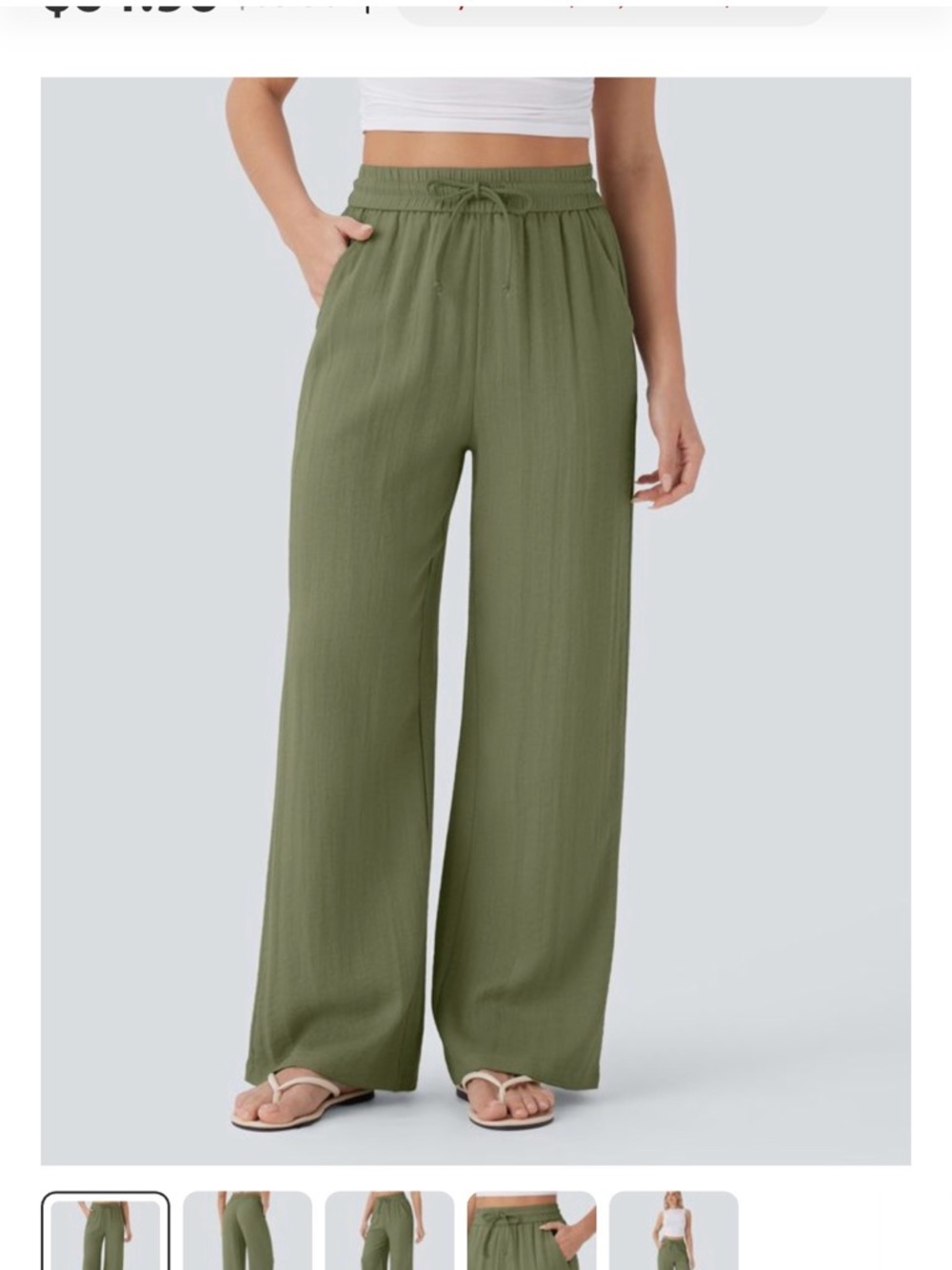 HALARA Olive Green Wide Leg Drawstring Pants